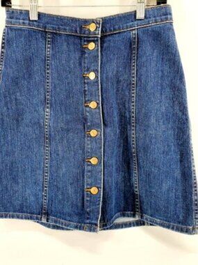 J. Crew 28" Waist Casual Blue Denim Button Front Panel Cotton blend Jean Skirt